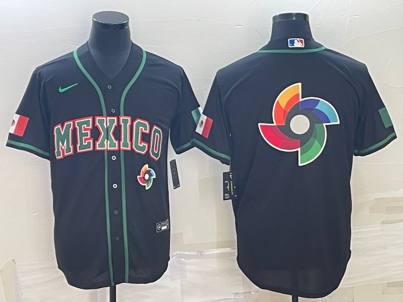 Men's Mexico Baseball 2023 Black World Baseball Big Logo With Patch Classic Stitched Jersey